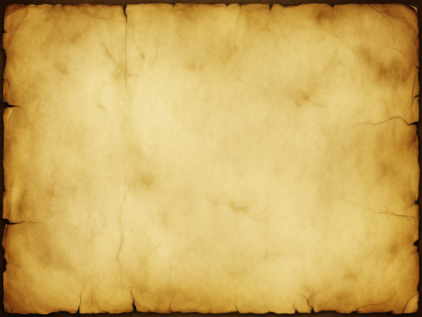图中展示了一张具有复古质感的旧纸张背景，整体呈现出温暖的土黄色和深褐色调。纸张表面布满了不规则的褶皱、斑驳的污渍和细微的纹理，营造出一种历经岁月的沧桑感。纸张的边缘显得破旧且不整齐，带有明显的磨损和撕裂痕迹，四周的颜色比中心区域更深，形成了一种自然的暗角效果。

在 AI 生成的细节方面，虽然整体氛围感较强，但存在一些逻辑上的瑕疵：纸张左侧和底部的撕裂边缘显得过于规律且生硬，缺乏真实纸张纤维断裂的随机性；部分褶皱的走向与阴影表现不够协调，看起来更像是平面滤镜叠加的效果，而非真实的物理折痕。此外，纸张最外层的深色边框与内部纸张的衔接处略显模糊，缺乏明确的空间层次感。总体而言，这是一张适合作为背景使用的仿古素材图。